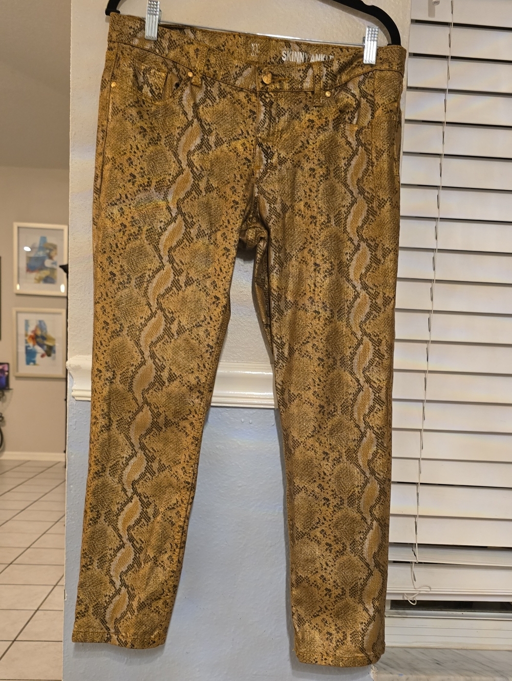New York & Company Tan Snake-Print Skinny Jeans